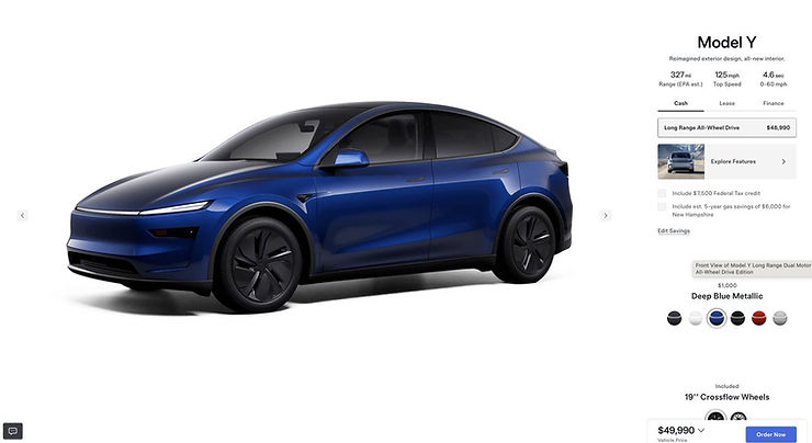 Blue refresh Model Y on Tesla's wesbsite