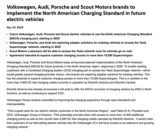 Volkswagen, Audi, Porsche, and Scout Motors Join Forces with Tesla to Enhance EV Charging Infrastructure