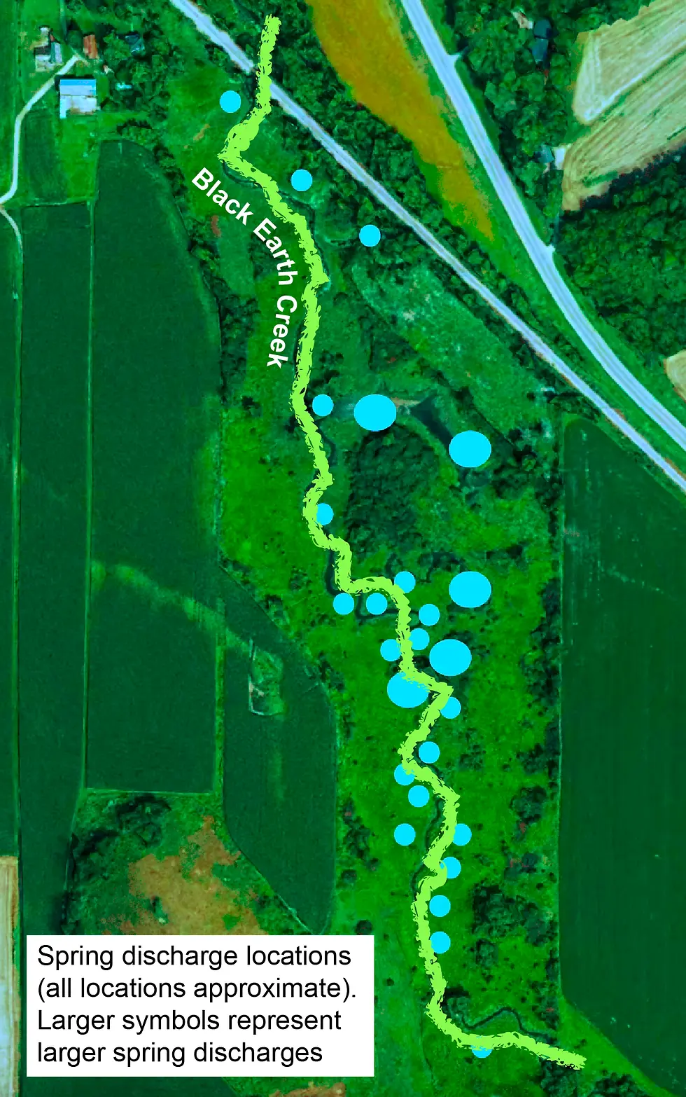 Spring discharge locations (Background maps from Apple Maps)