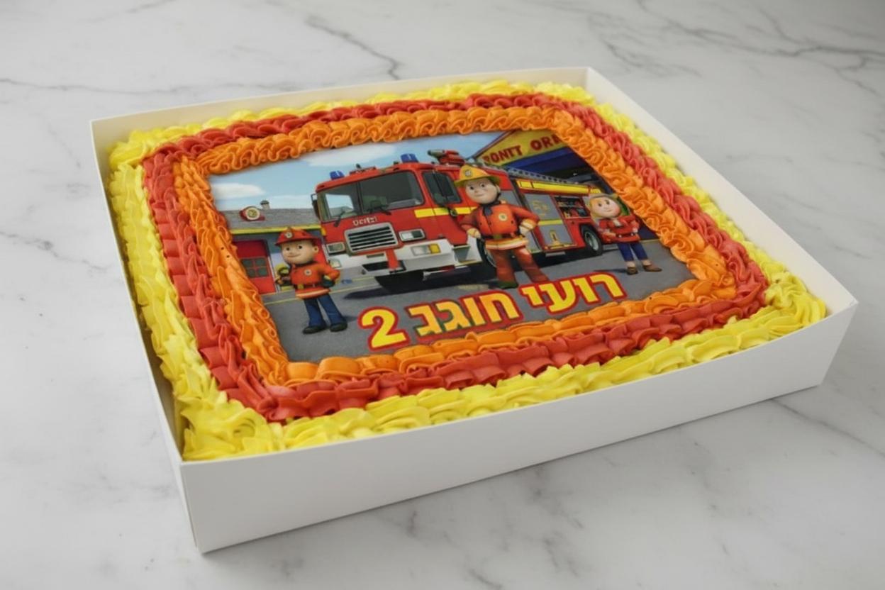 עוגת יום הולדת מלבנית עם הדפס של סמי הכבאי