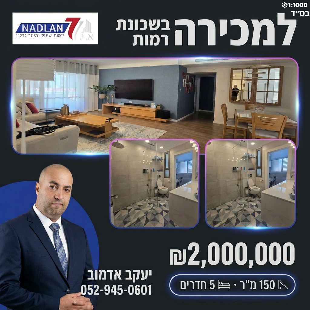 תמונות סלון וחדר רחצה בדירה למכירה ברמות