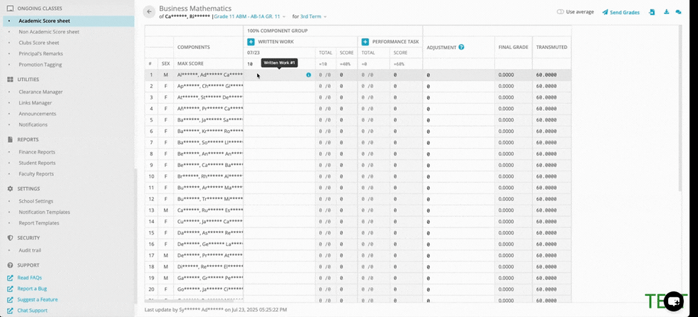 Auto-Calculation in the Academic Score Sheets shown at 2x speed