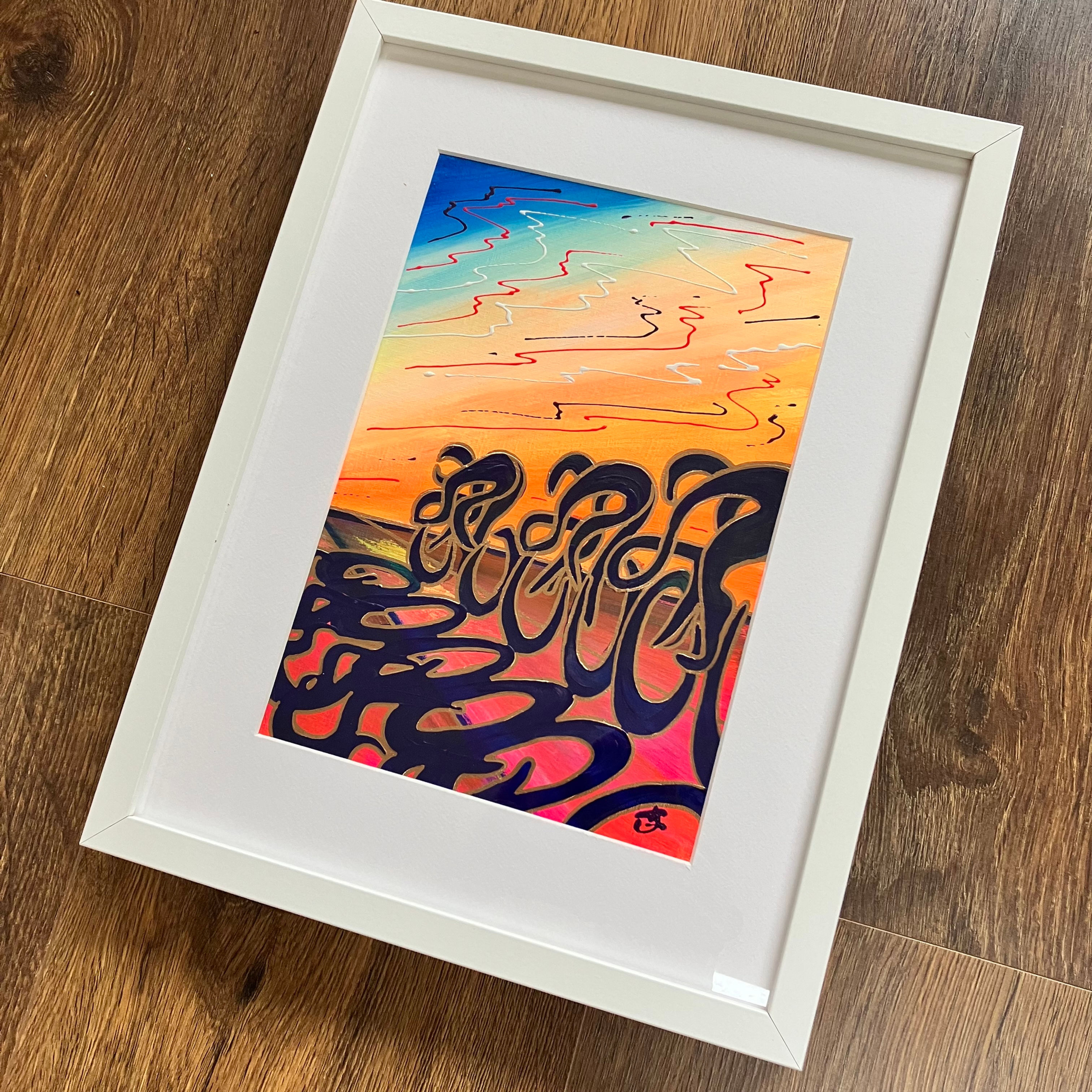 'Paceline' framed acrylic original 32cm x 42cm