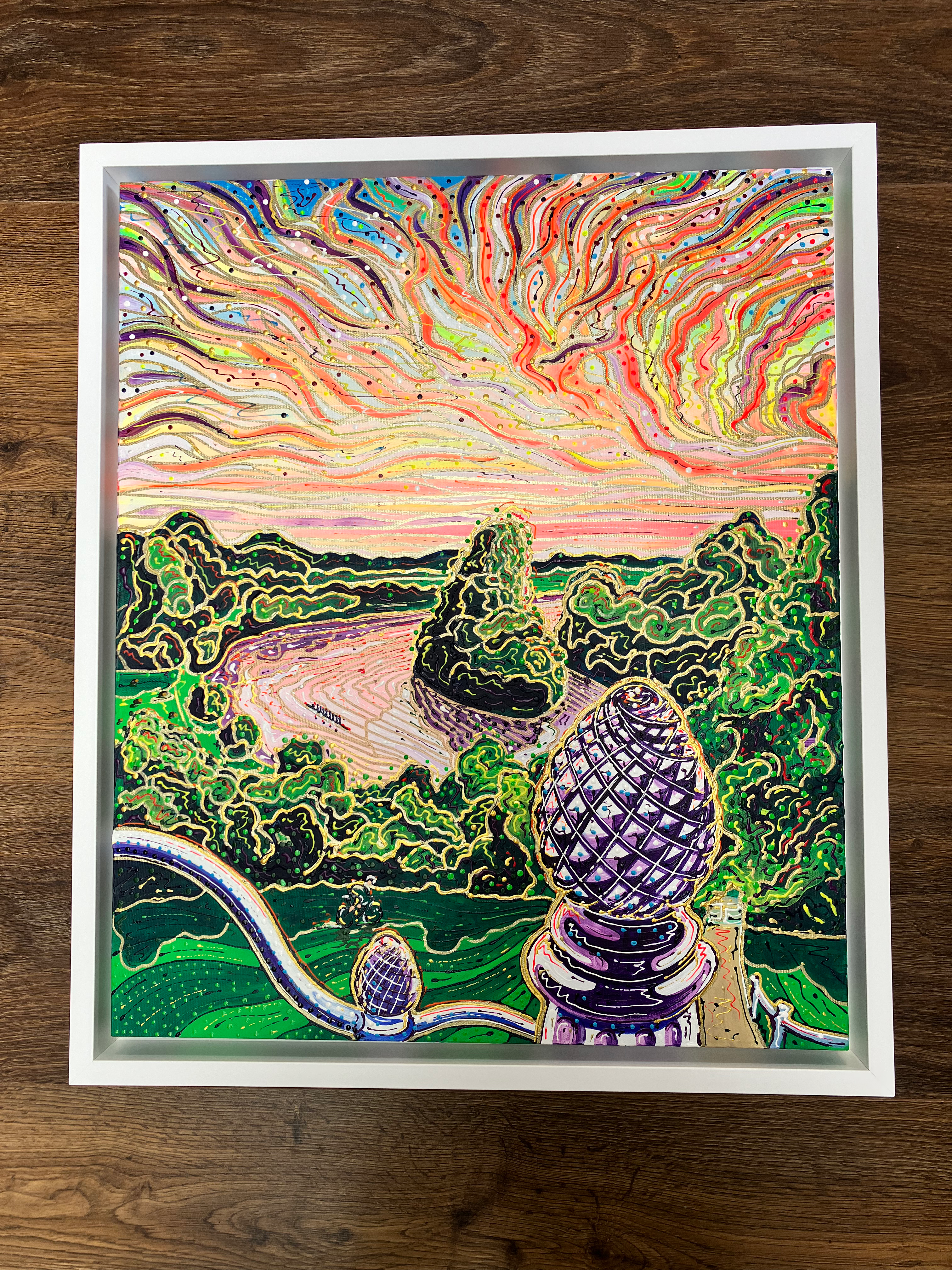 ‘Richmond Hill sunset through the pineapple’ 50cm x 60cm acrylics on canvas