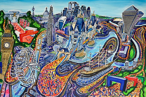 The London Marathon' 80cm x 55cm framed acrylics on box canvas