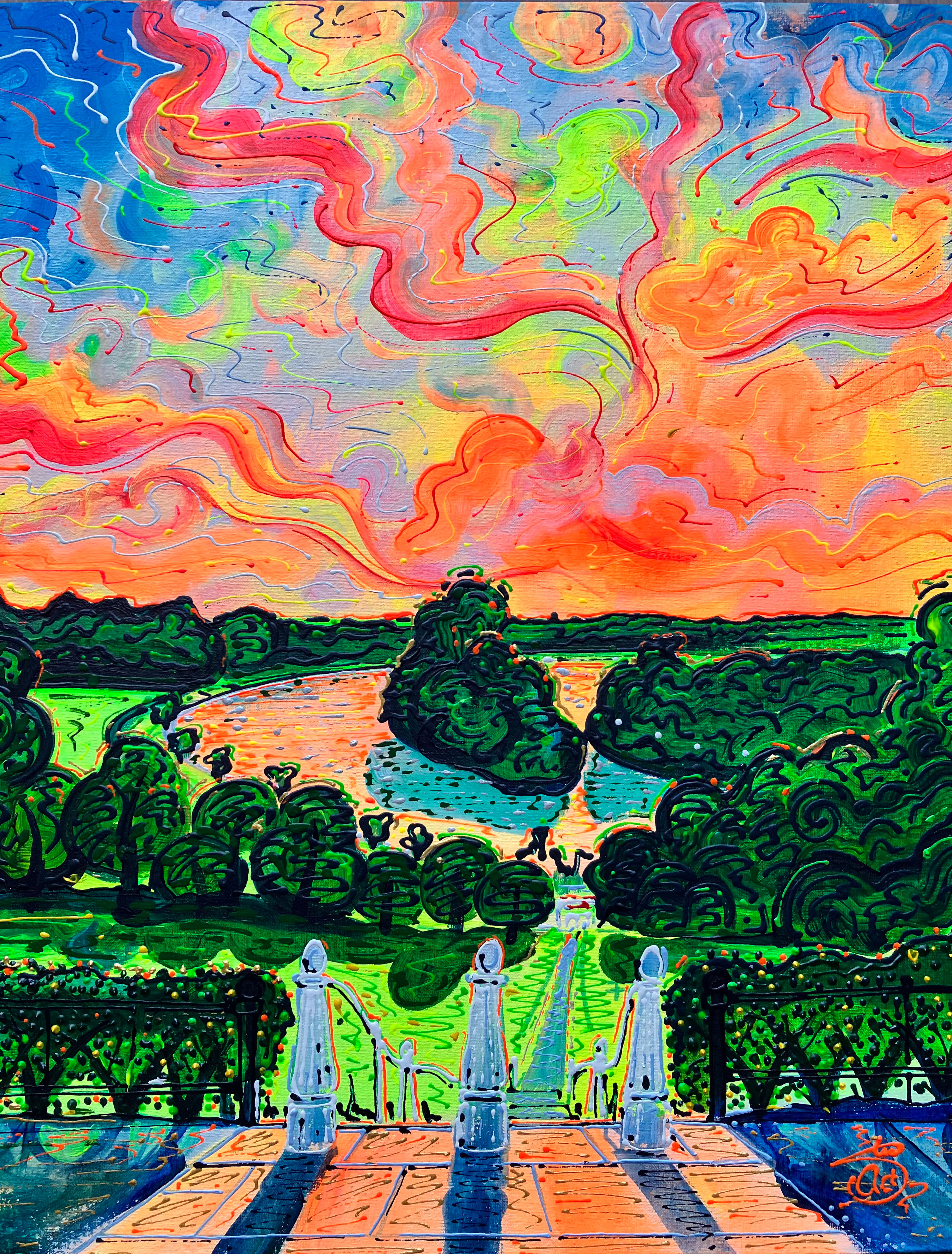 ‘Richmond Hill sunset - that view’ 42 x 53cm framed acrylics on canvas board