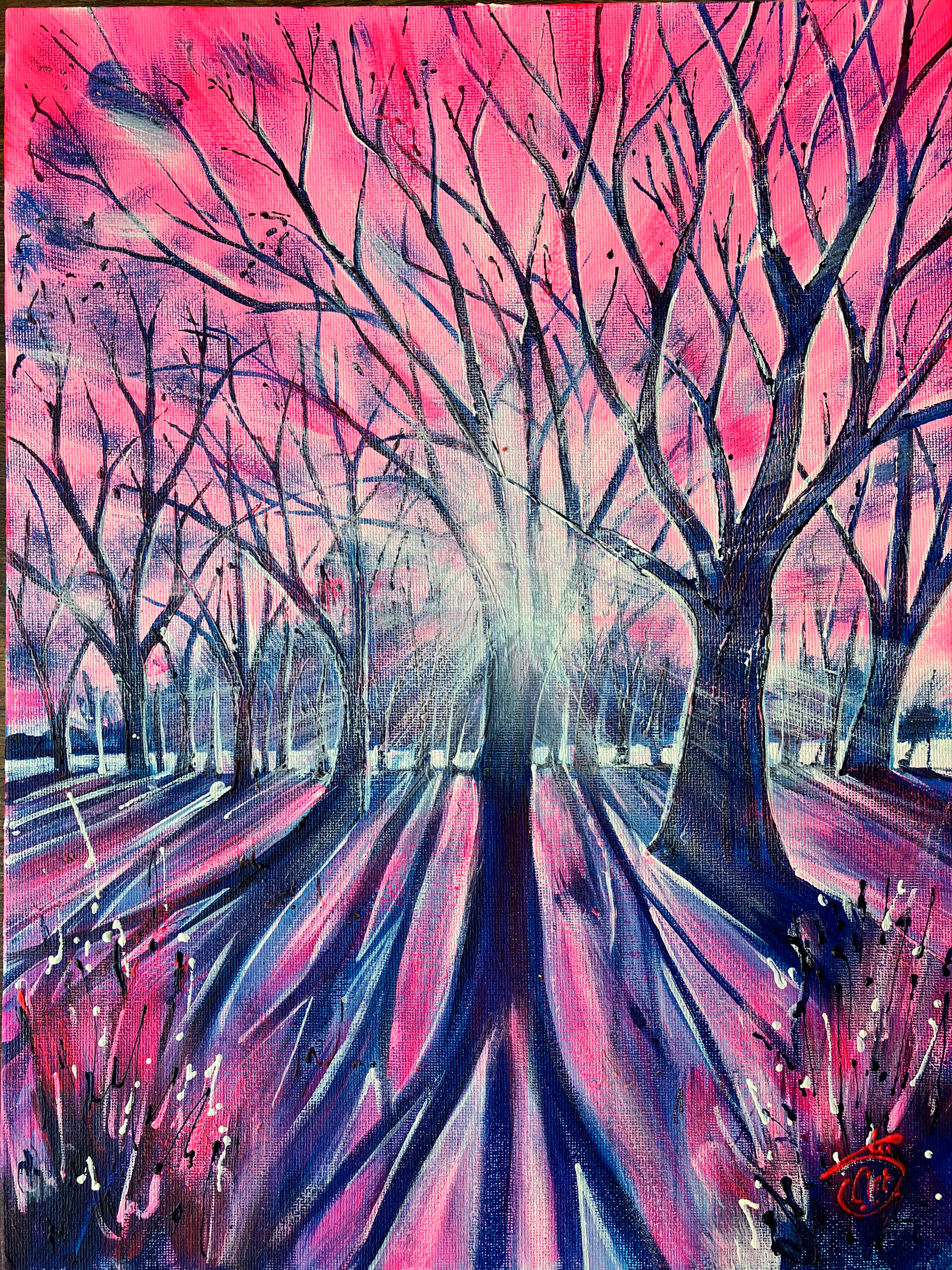 ‘Pink sky in the morning’ 32 x42 cm framed acrylics on canvas board