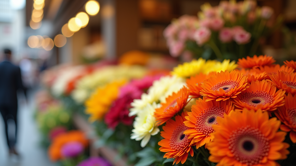 Close-up view of a flower bar with a variety of colorful seasonal flowers