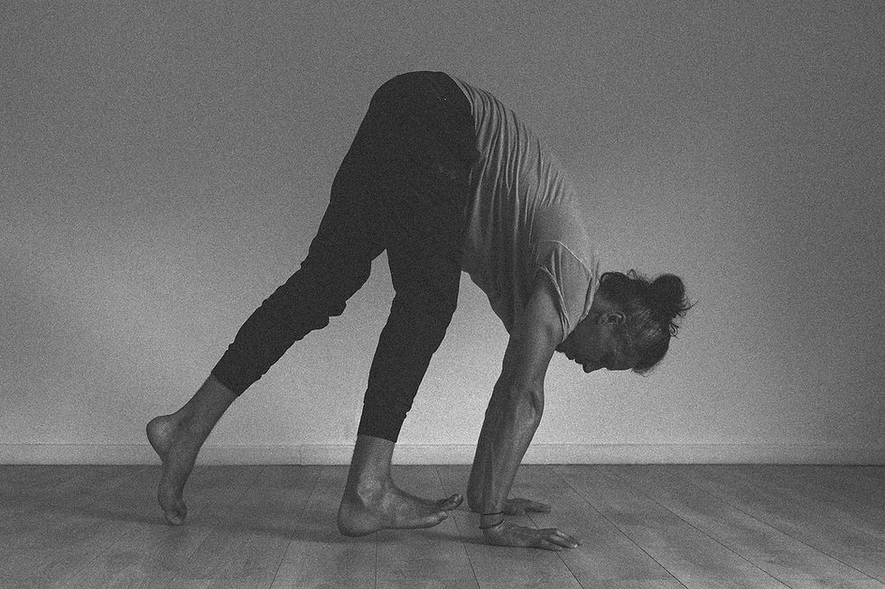 Eonyoga doing a yin posture on the continuing education course