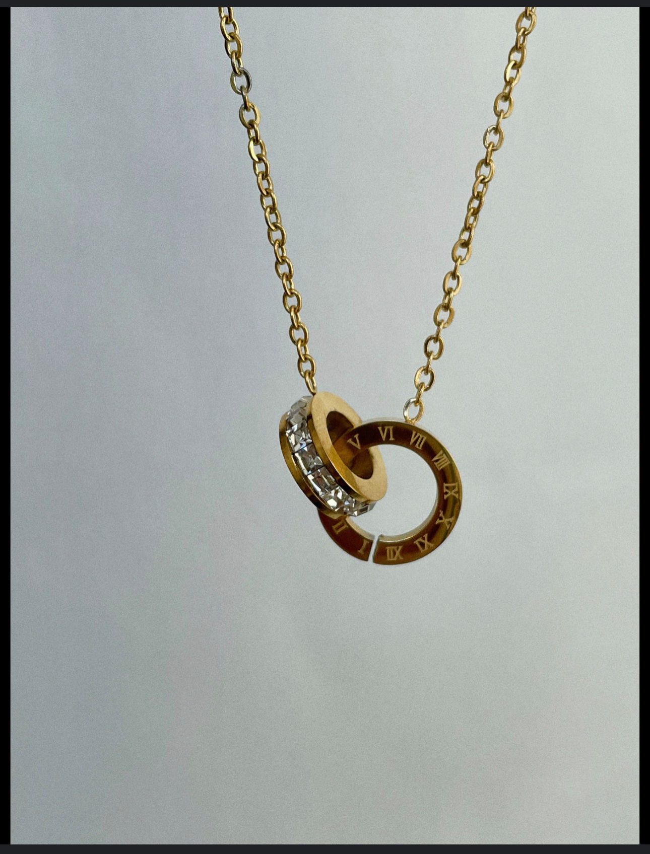 Stainless Steel Roman Double Ring Necklace