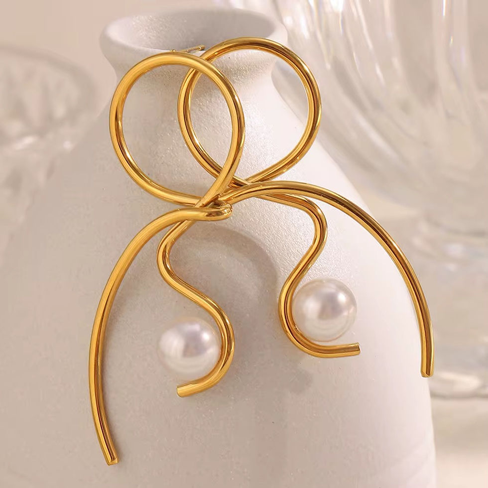Thumbnail: Abstract Gold Earrings with Pearl Drops