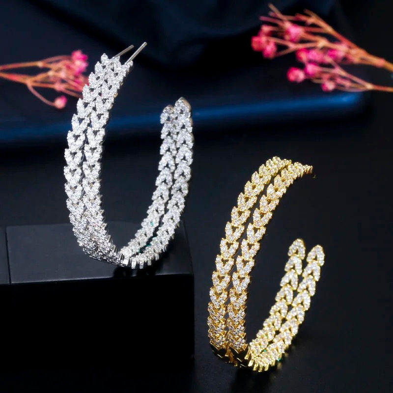 Thumbnail: Rhinestone Heart Hoop Earrings
