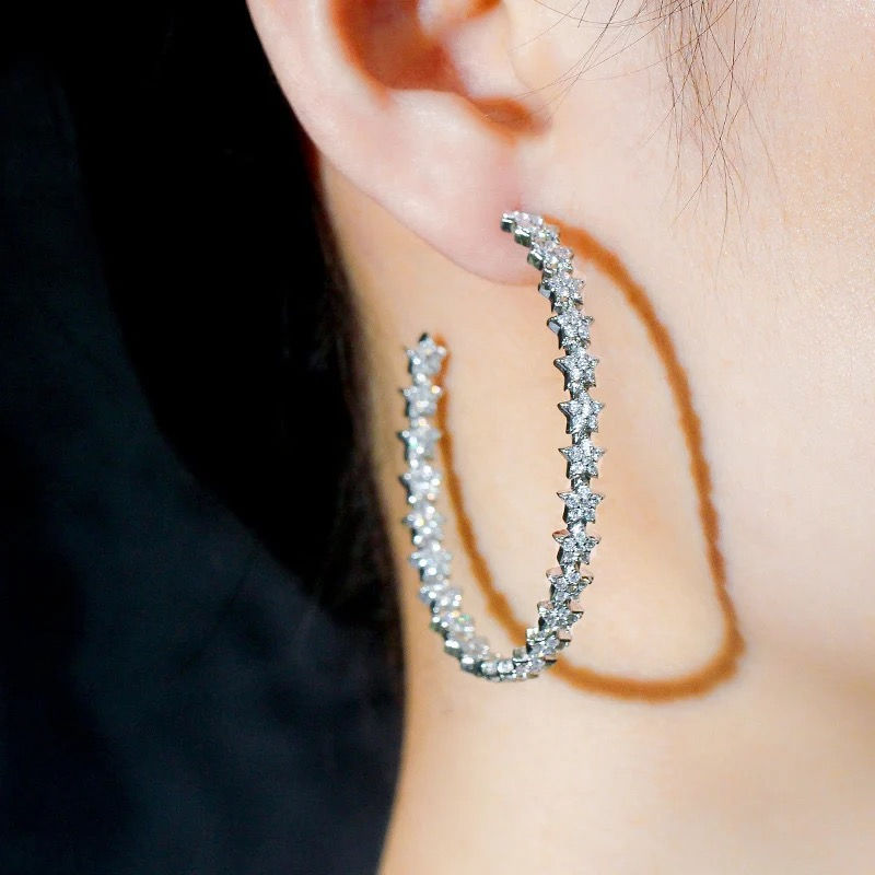 Thumbnail: Rhinestone Star Hoop Earrings