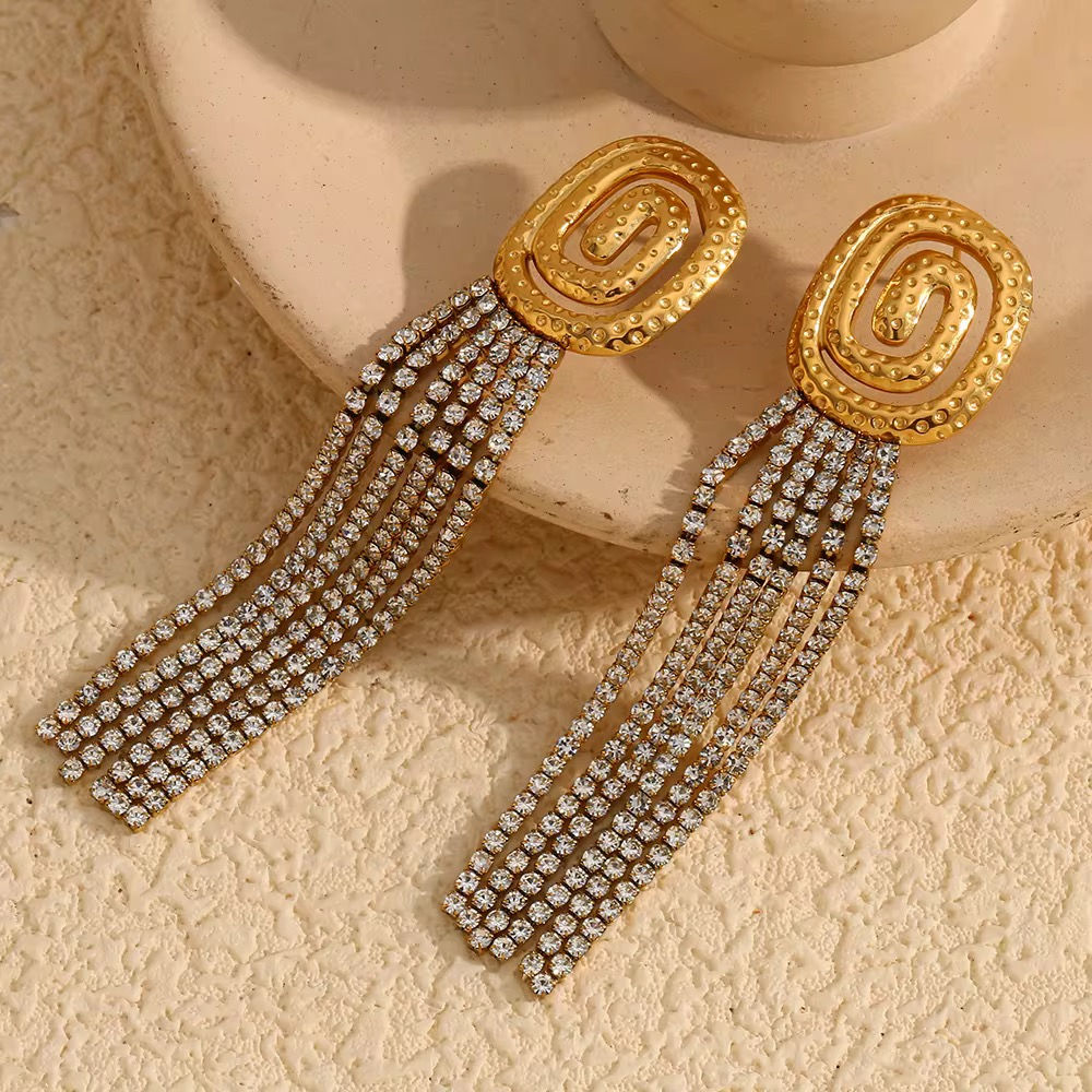 Swirl Diamond Tassel Earring