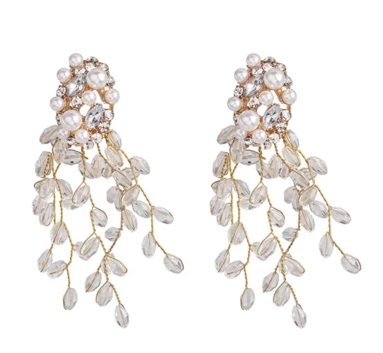 Diamond Pearly Leafy Earring