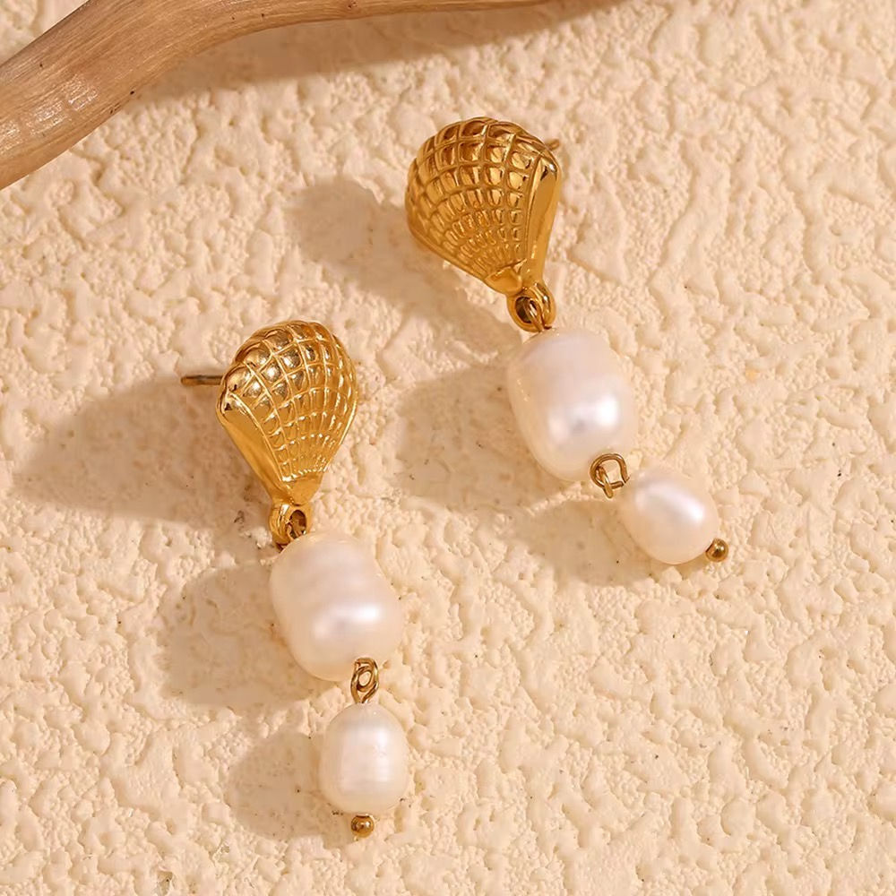 Pearl Sea Shell Drop Earrings