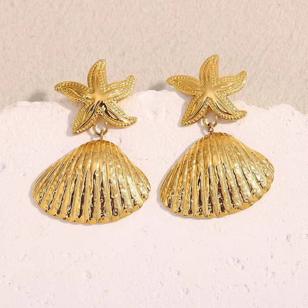 Thumbnail: Star Sea Shell Drop Earrings