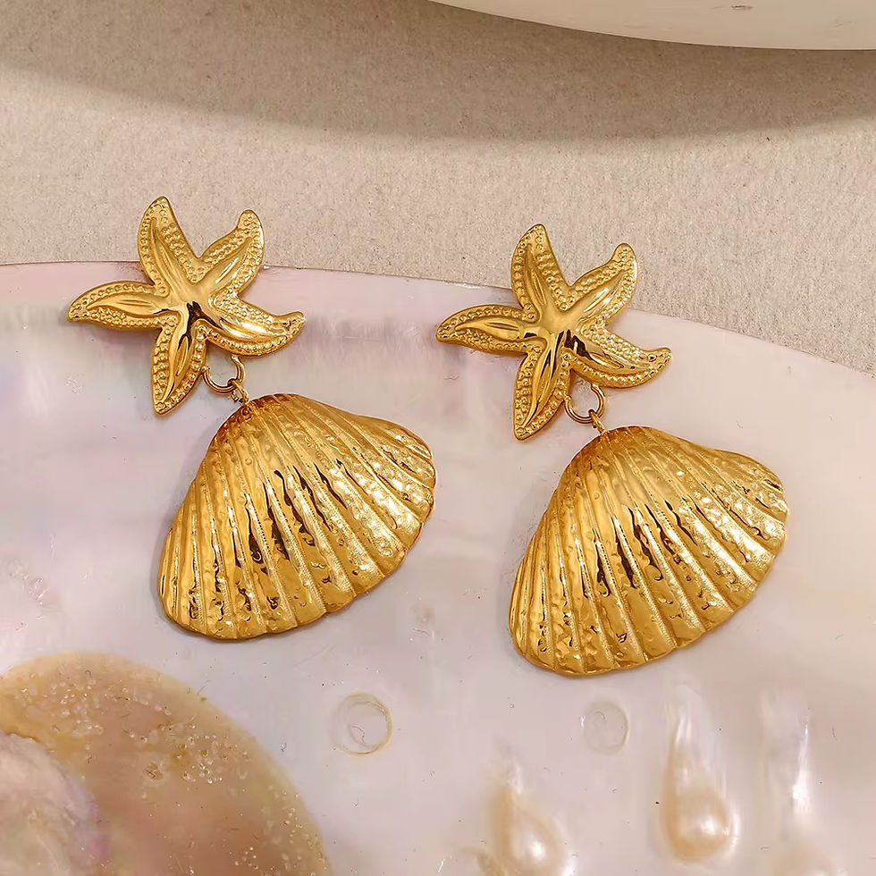 Thumbnail: Star Sea Shell Drop Earrings