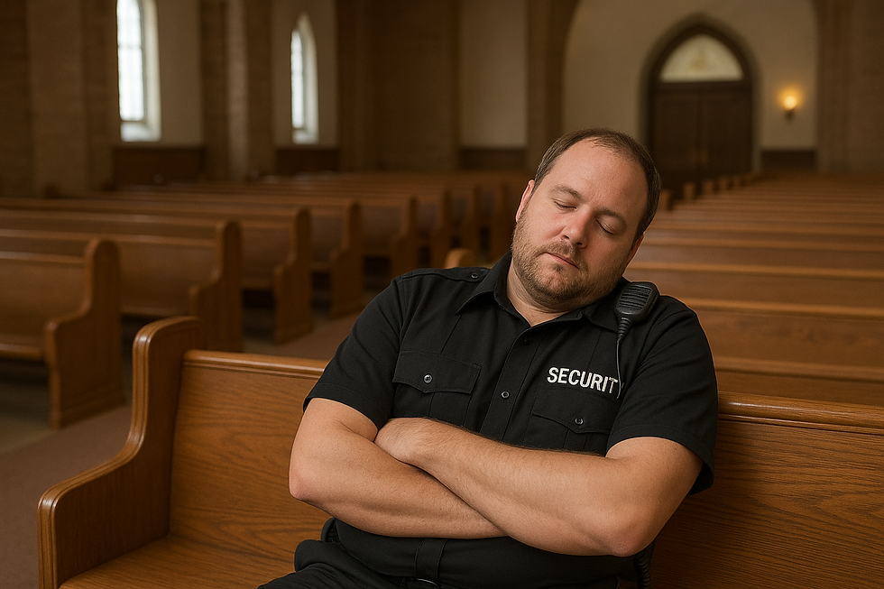 Security officer sleeping on duty.