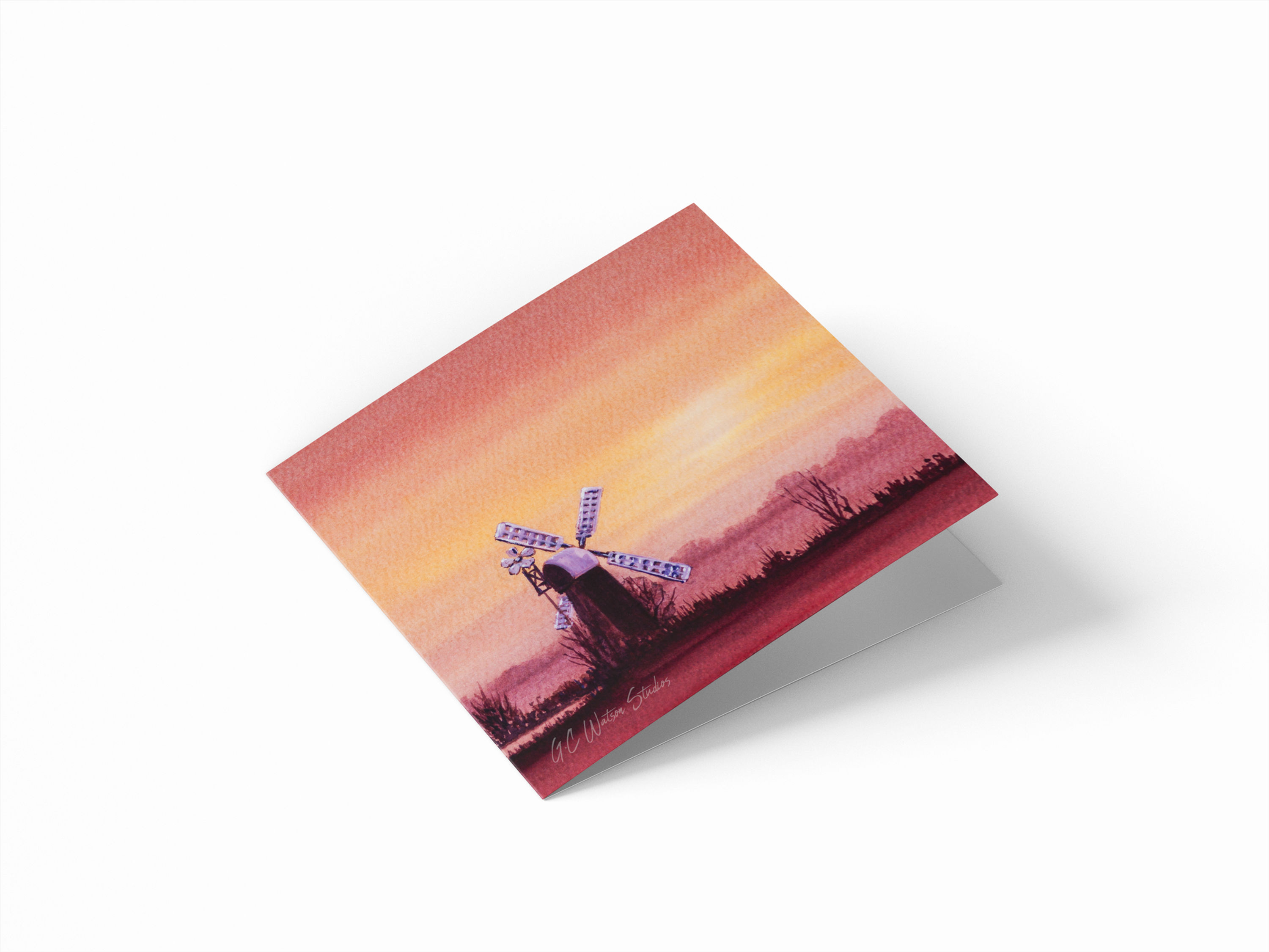 Sunrise Windmill 6" x 6" Square Greetings Card
