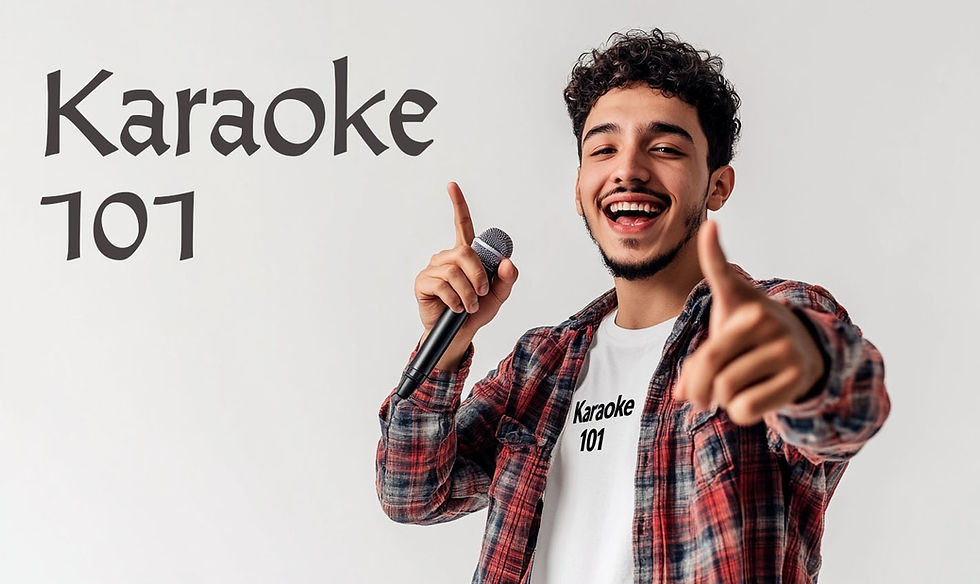 Karaoke 101 Poster with a Hispanic man smiling towards the camera