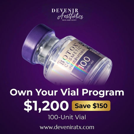 Learn how BOTOX works, the areas it can treat, its key benefits, and how Devenir Aesthetics members can save with our Own Your Vial promotion.