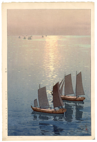 ダイアナ妃◇吉田博〈光る海〉大正15年作・後摺り木版画 /川瀬巴水