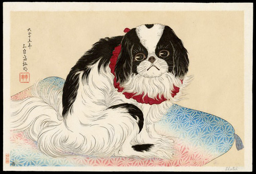 高橋松亭（三自翁弘明）「狆」 大正15年(1926)作木版画 | 川瀬巴