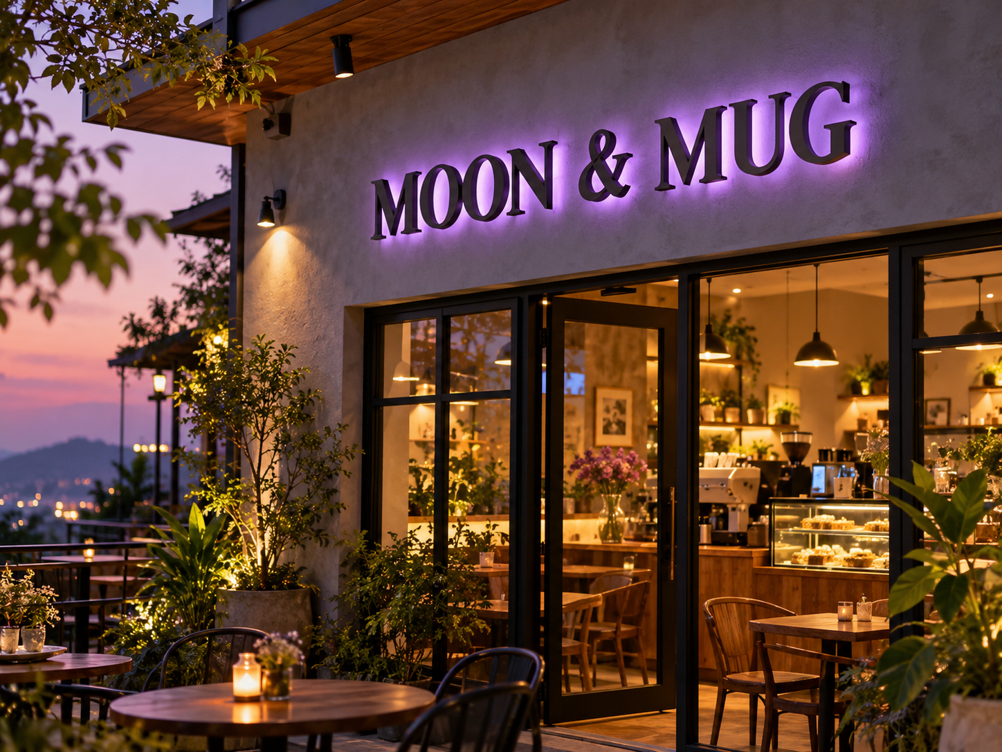 อักษรโลหะไฟออกหลัง · MOON & MUG