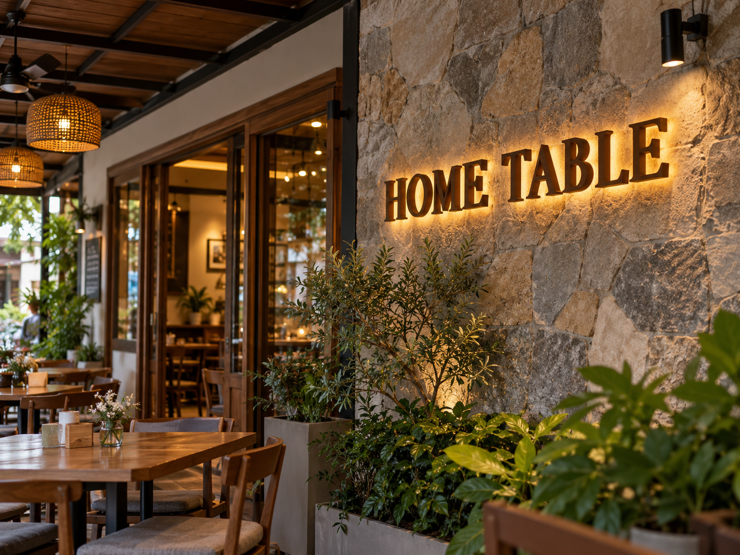 อักษรโลหะไฟออกหลัง · HOME TABLE