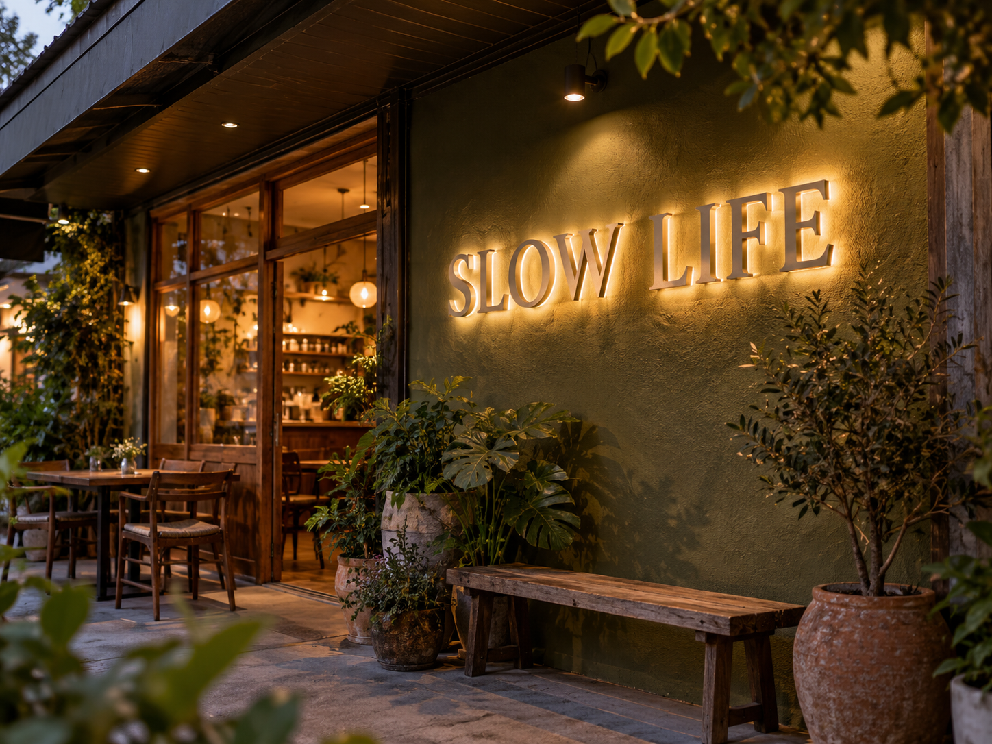 อักษรโลหะไฟออกหลัง · SLOW LIFE