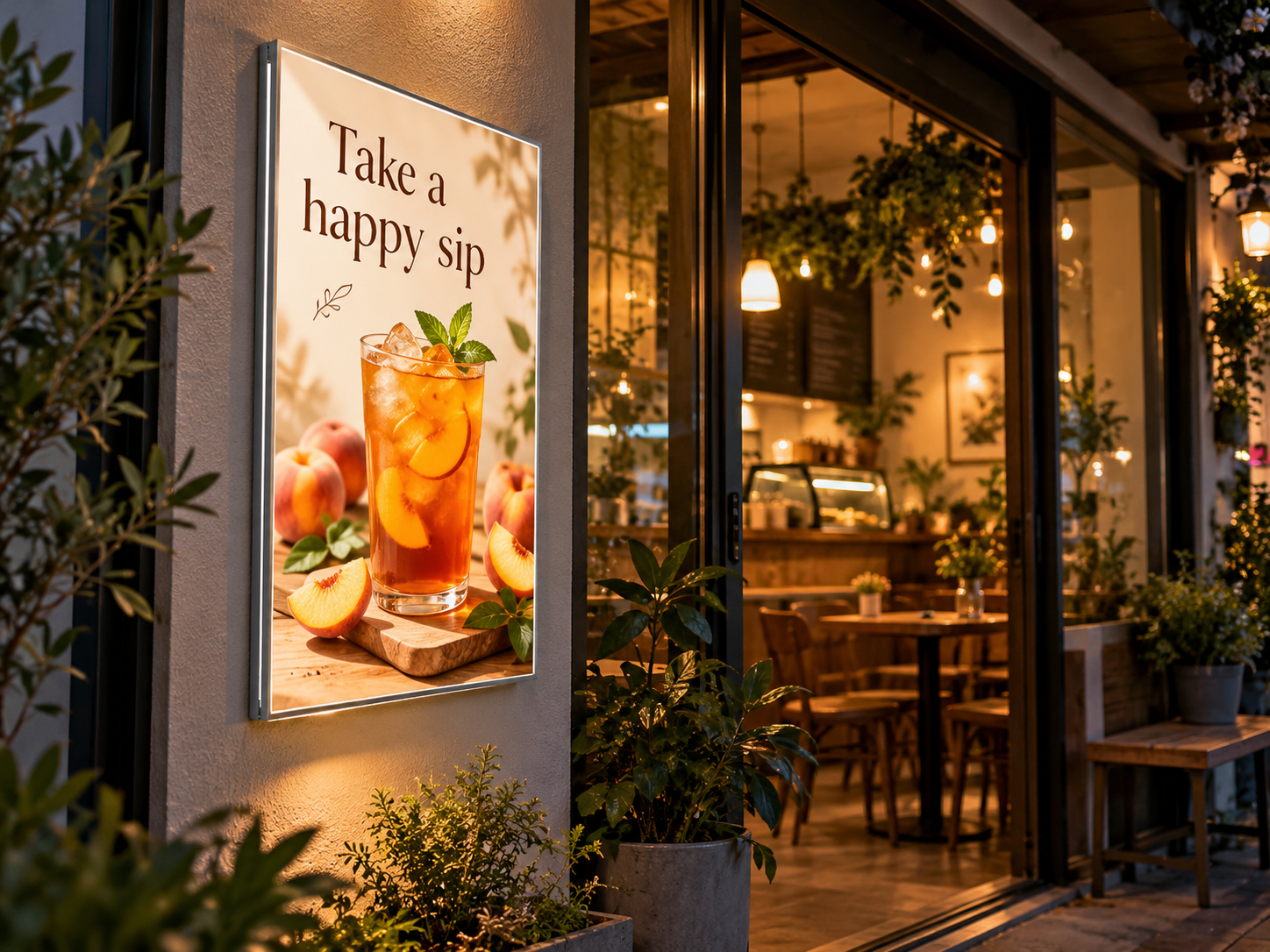 กรอบกระจายแสง · Take a happy sip
