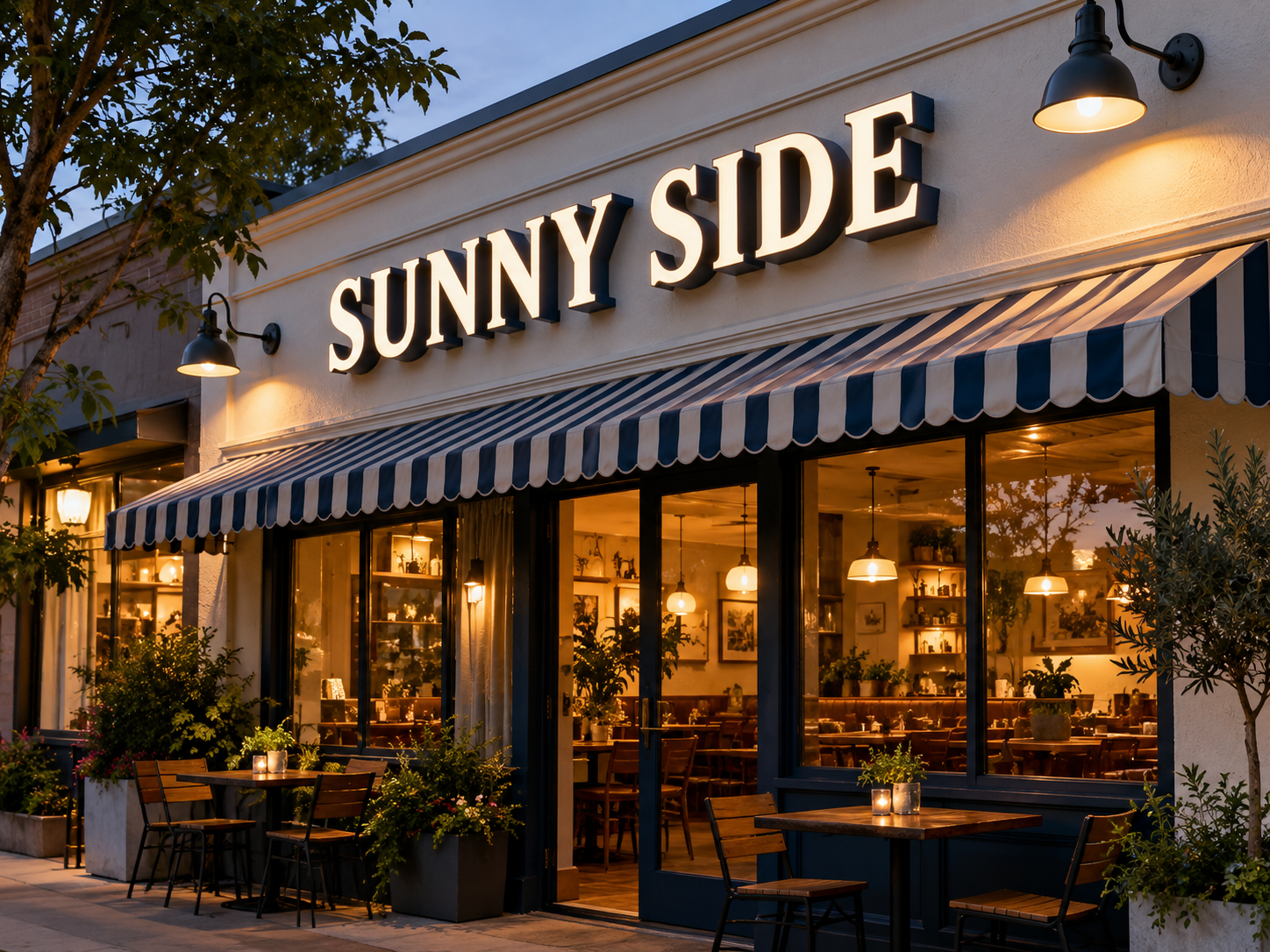 อักษรโลหะไฟออกหน้า · SUNNY SIDE