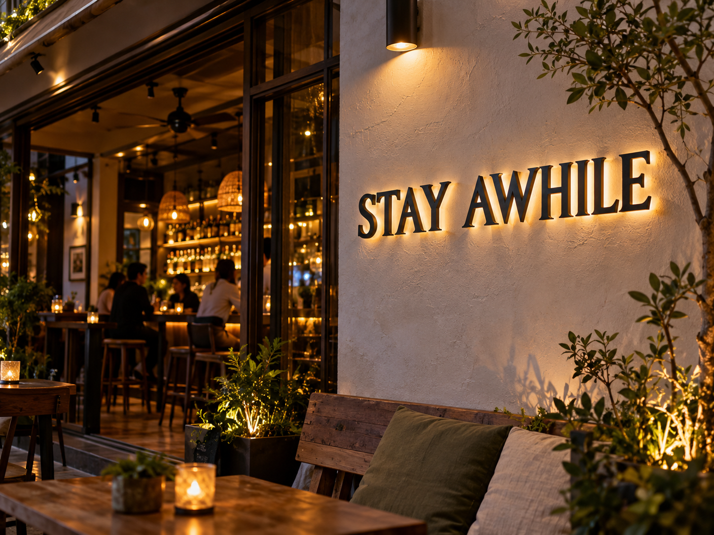 อักษรโลหะไฟออกหลัง · STAY AWHILE