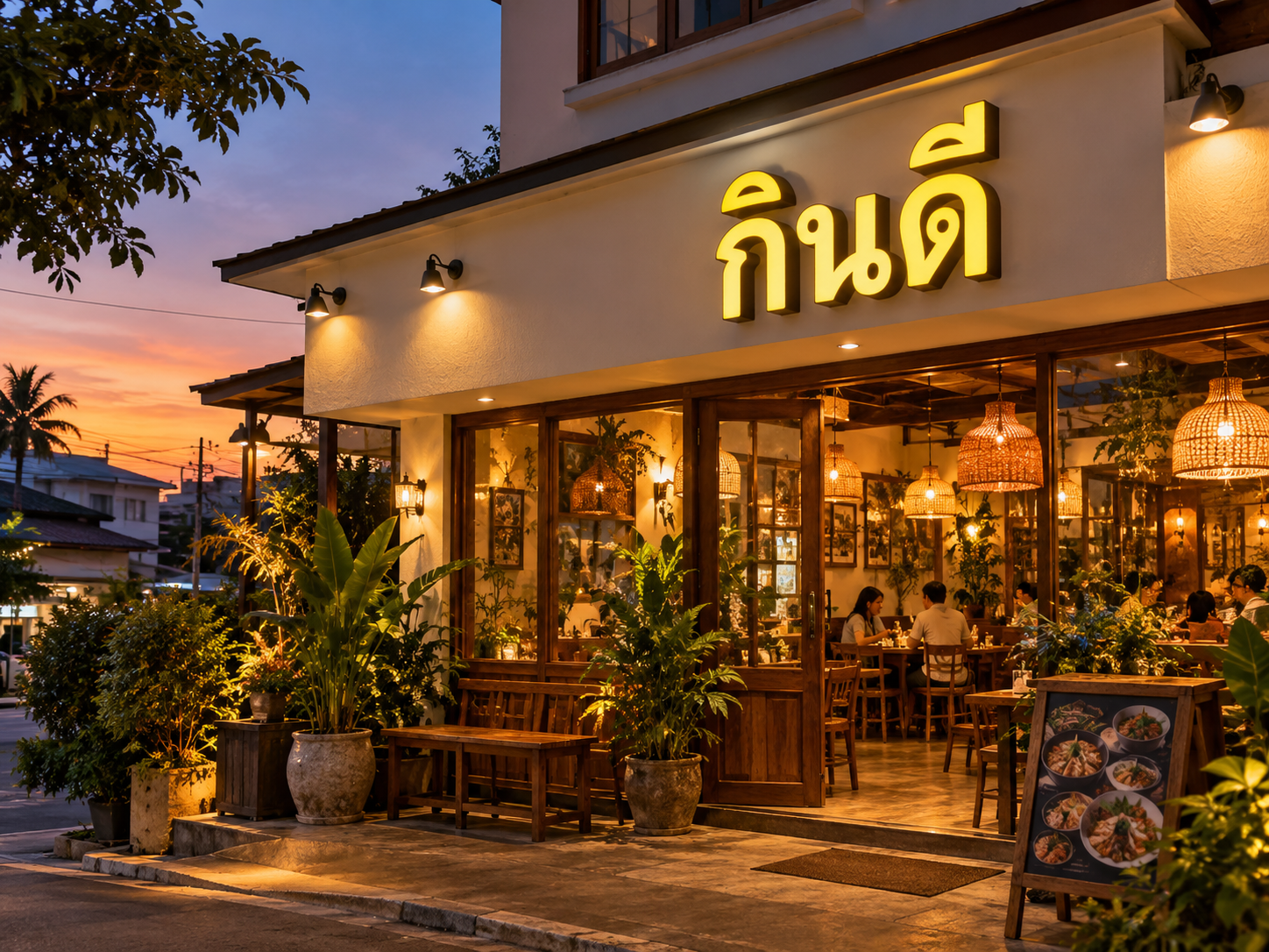 อักษรโลหะไฟออกหน้า · กินดี