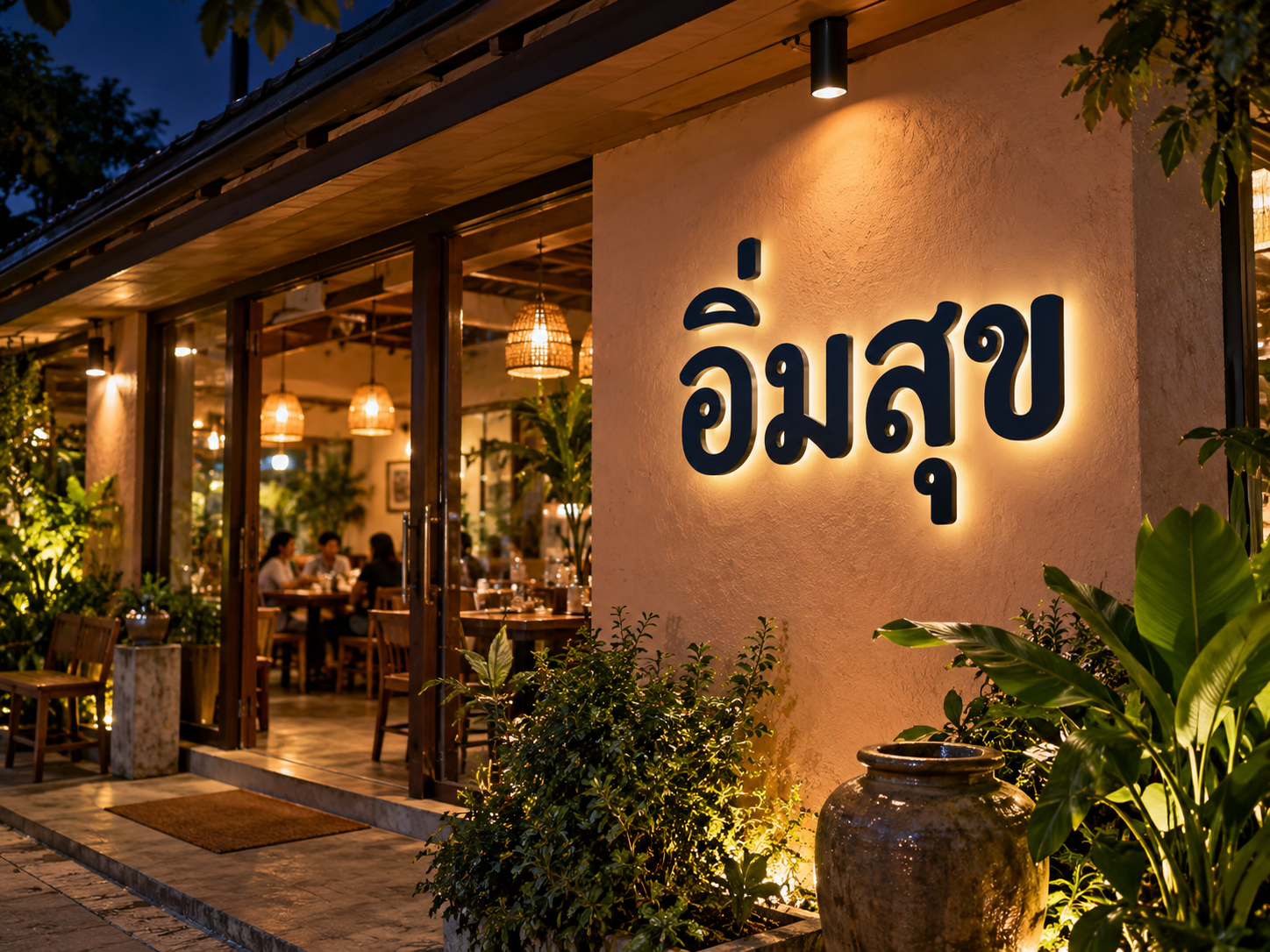 อักษรโลหะไฟออกหลัง · อิ่มสุข