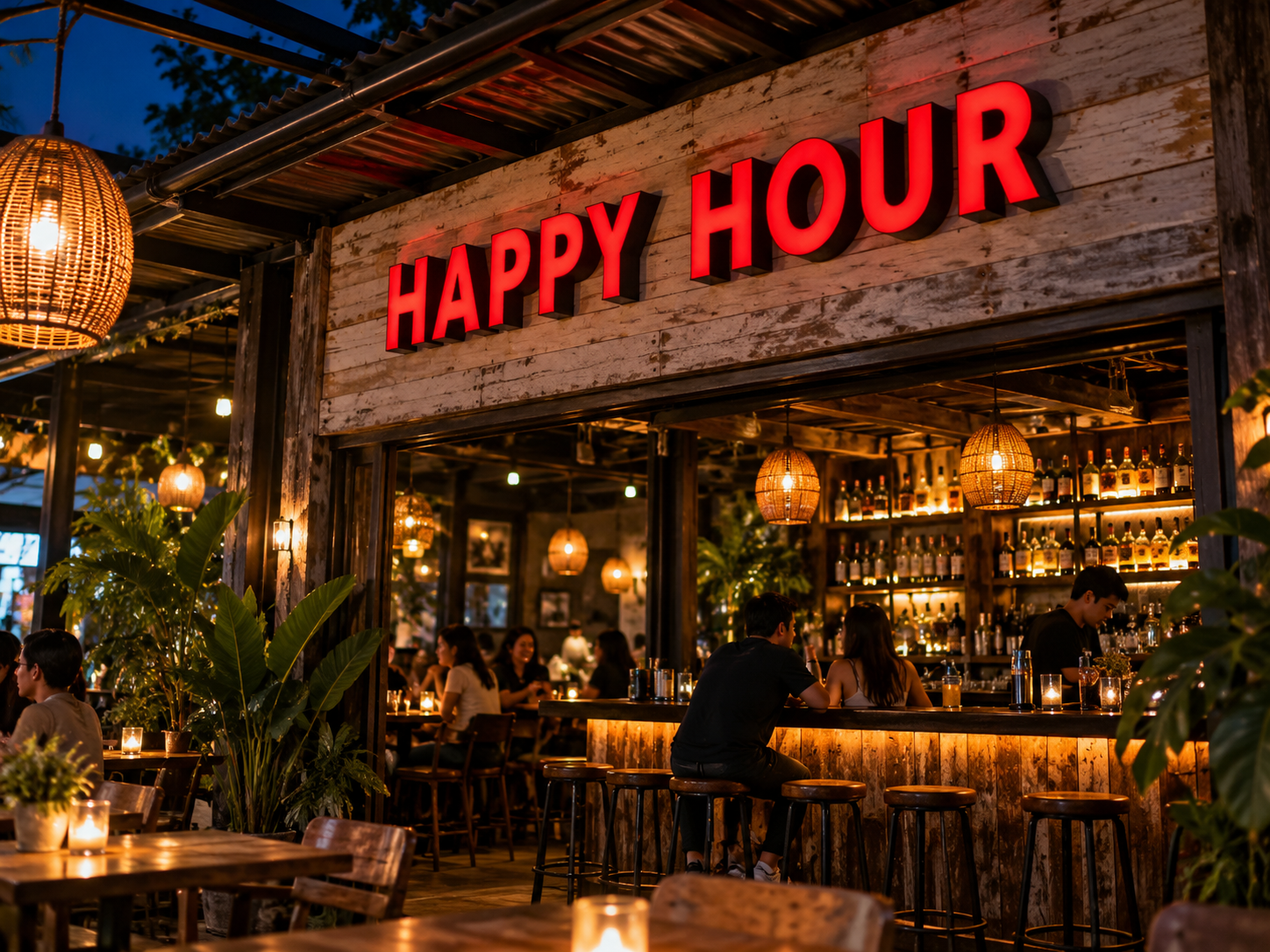 อักษรโลหะไฟออกหน้า · HAPPY HOUR
