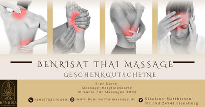 Benrisat Thai Massage, Gutscheine, GeschenkGutscheine, massage, various body parts, pain.