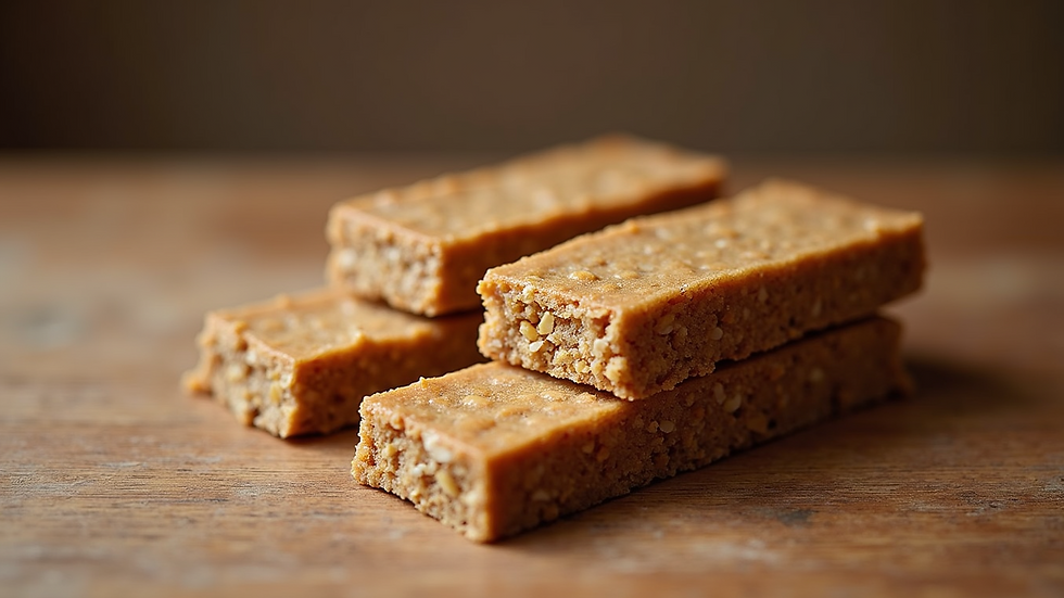 Close-up view of homemade protein bars on a wooden table