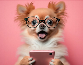 Perro en el Hotel de mascotas chateando 