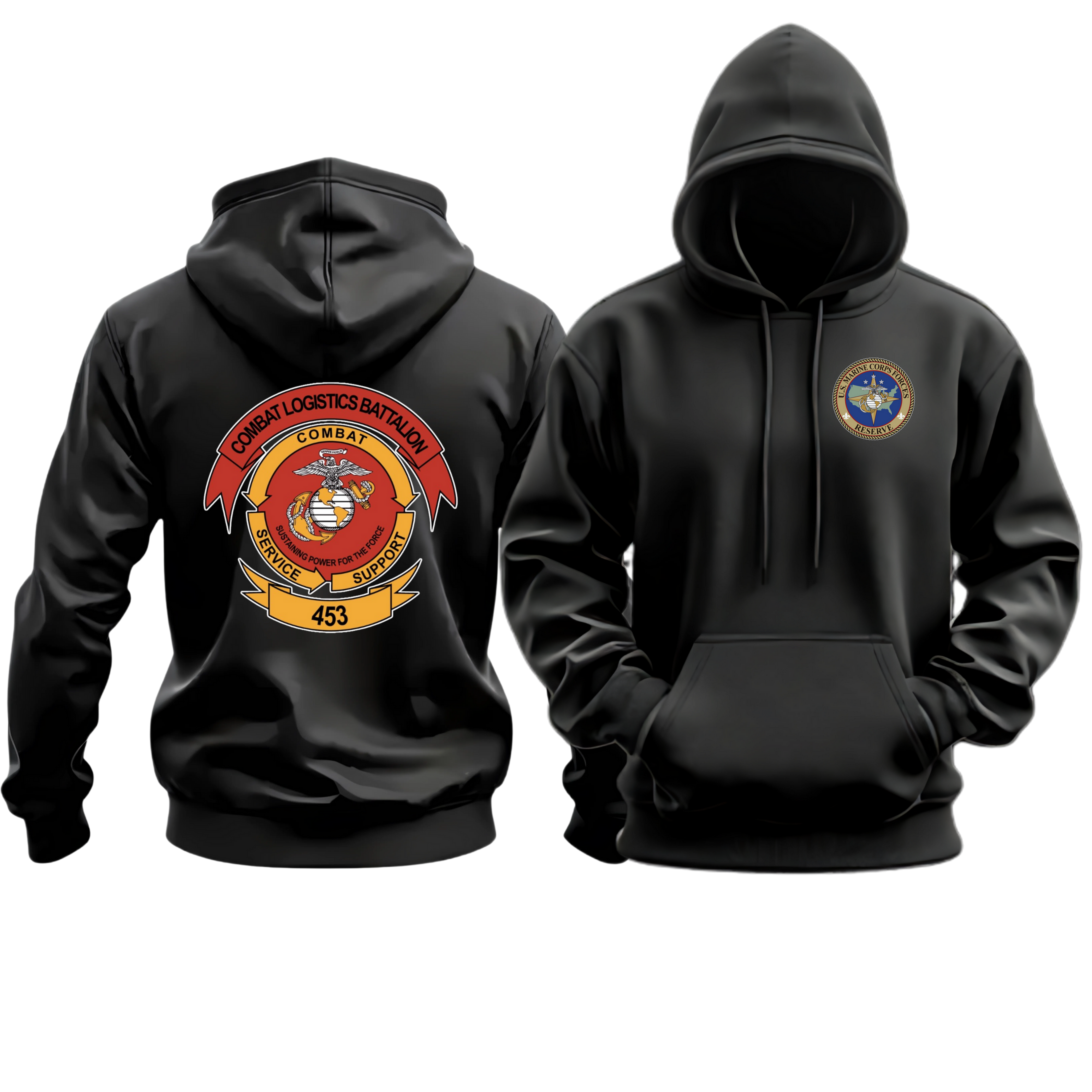 CLB-453 (COMBAT LOGISTICS BATTALION 453), MARFORRES/MFR, MARINE CORPS HOODIE