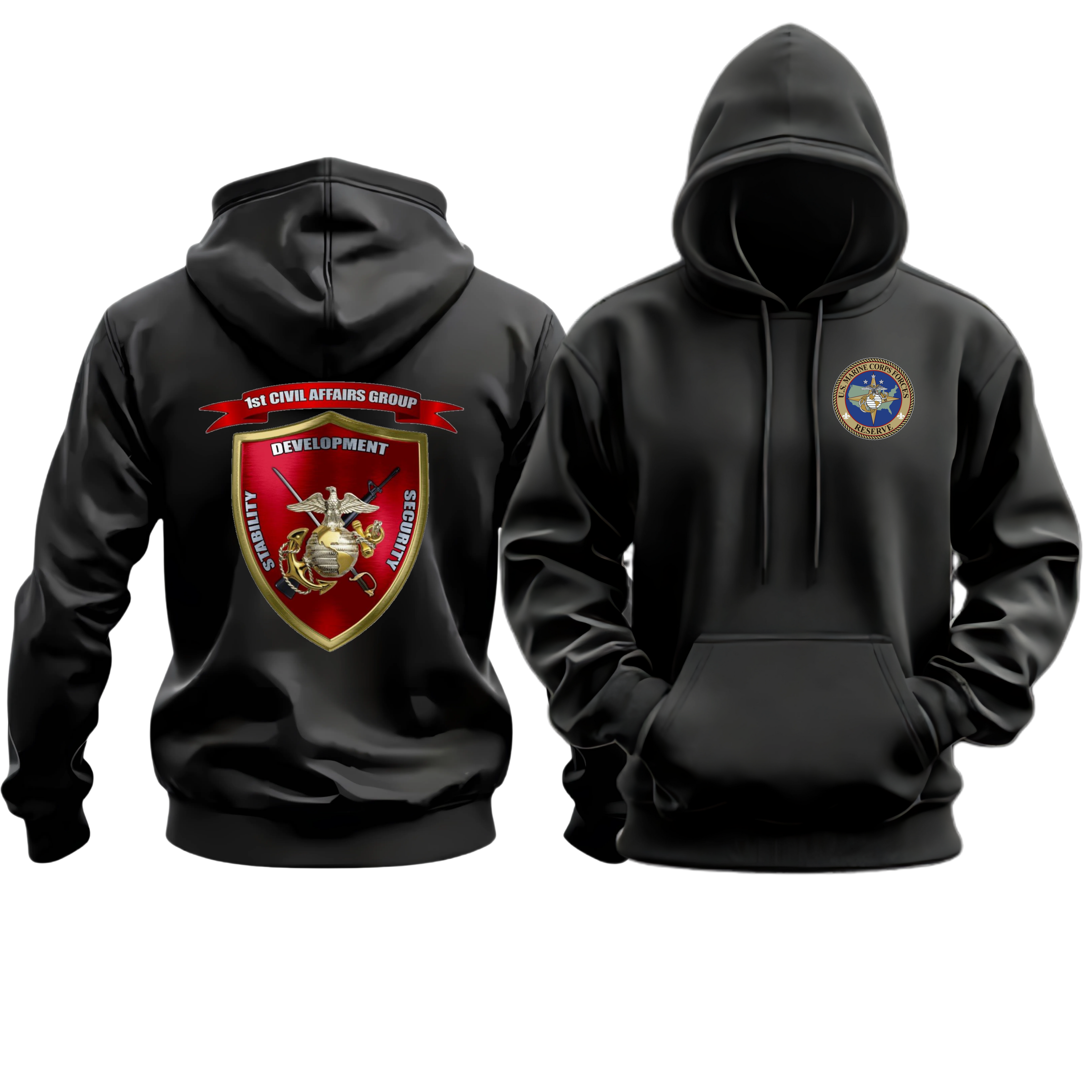 1ST CAG (1ST CIVIL AFFAIRS GROUP), MARFORRES/MFR, MARINE CORPS HOODIE