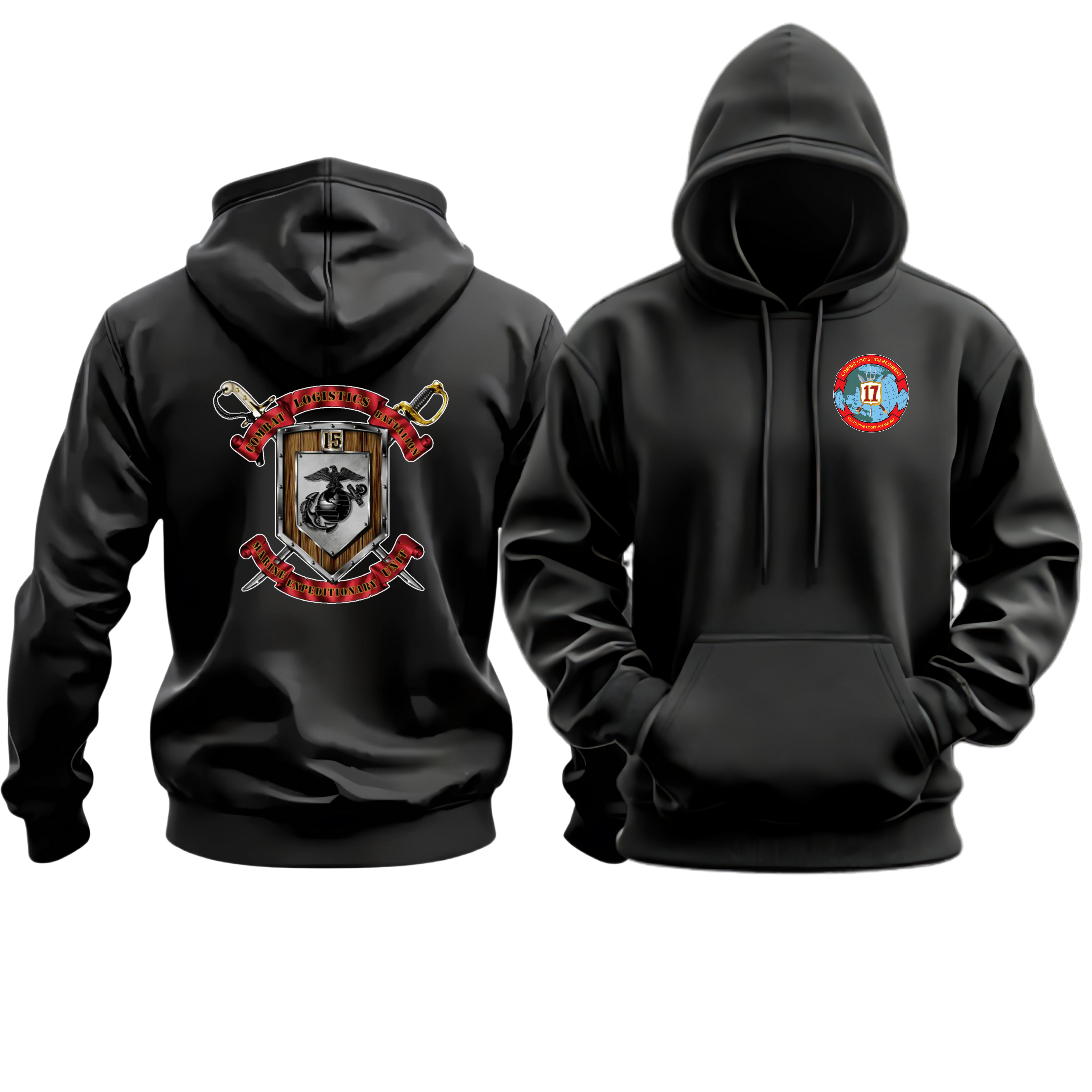 CLB-15 (COMBAT LOGISTICS BATTALION 15), CLR-17, MARINE CORPS HOODIE