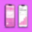 life-like cartoon of two phones showing a chart and budget, the phones have shades of mauv
