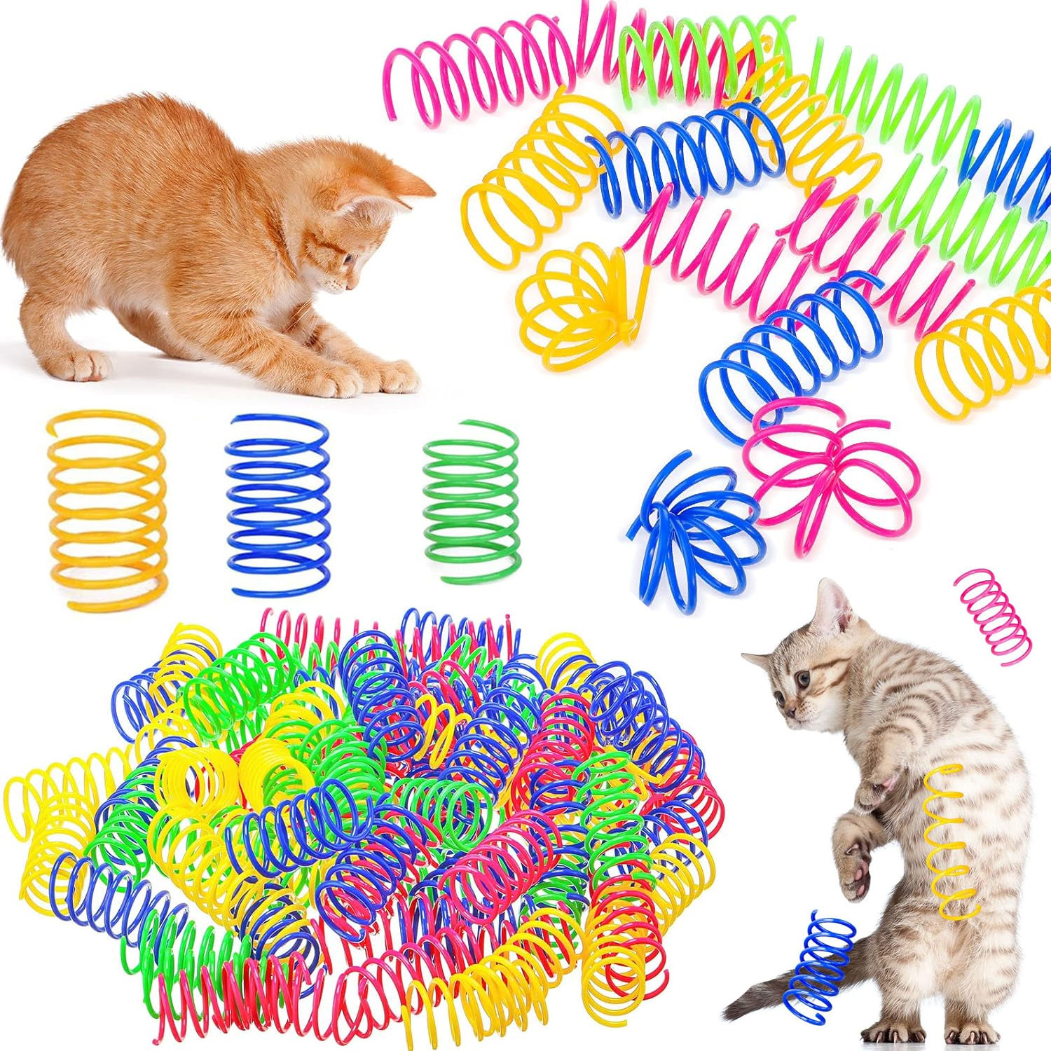 4/200Pcs Cat Spring Toy, Cat Spiral Toys Interactive for Indoor Colorful Cats Pl