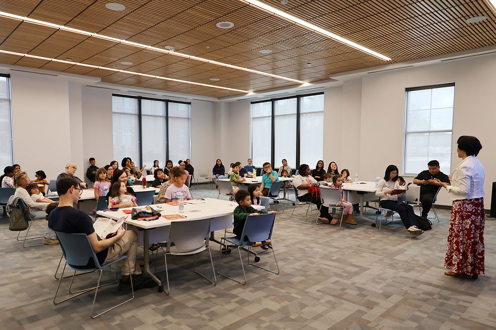 CCST Pre-Competition Workshop for the 2026 National Chinese Poetry Recitation Contest at Pineville Library, featuring students and families.