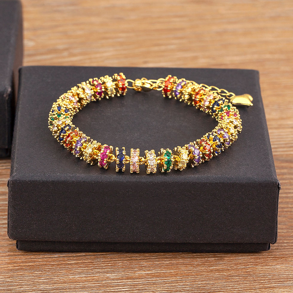 Thumbnail: Nidin Fashion Gold Plated Chain Bead Bracelet for Women Colorful Crystal Zircon 