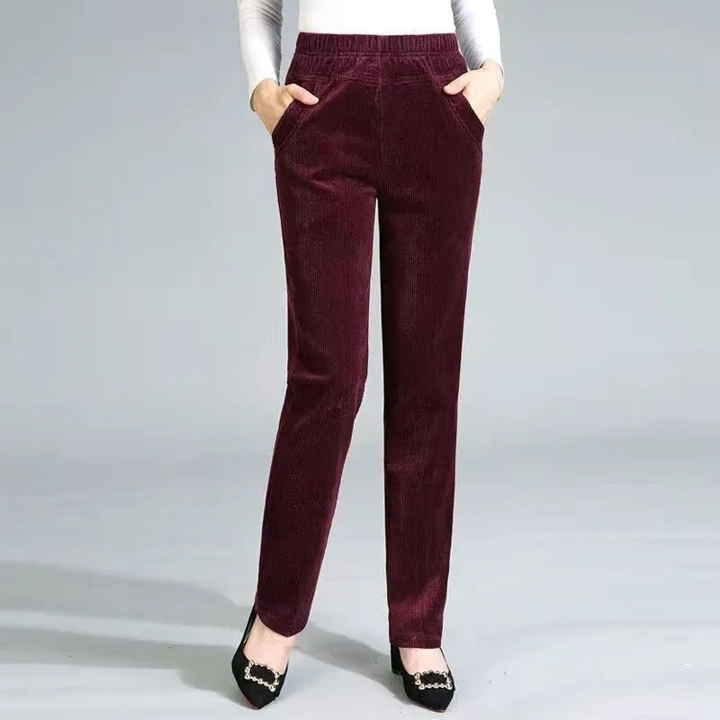 Thumbnail: Spring Fall Elastic High Waist Straight Trousers Women Classic Black Pantalones 