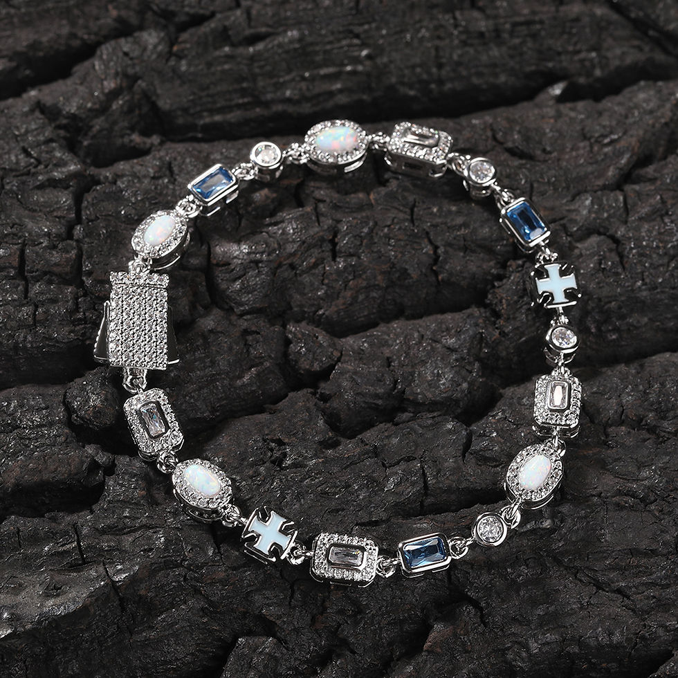 Thumbnail: UWIN Slim White Blue Gemstones Bracelets for Men Women Iced Out Cubic Zirconia C
