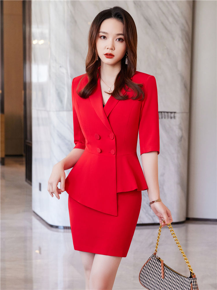 Thumbnail: Red Skirt Suit 2 Pieces Set Fashion Business Women Suit Office Ladies Work Wear 